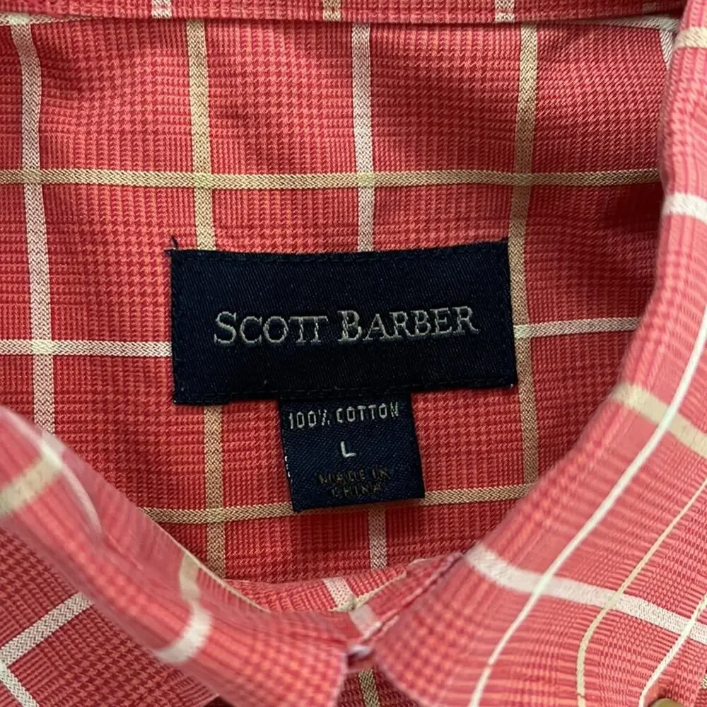 Scott Barber Mens Plaid Long Sleeve‎ Orange Cotton Casual Button Down Shirt L